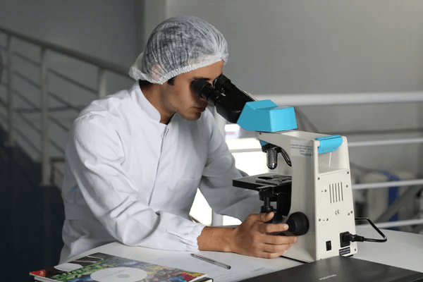 cannabis strains scientist looking into microscope
